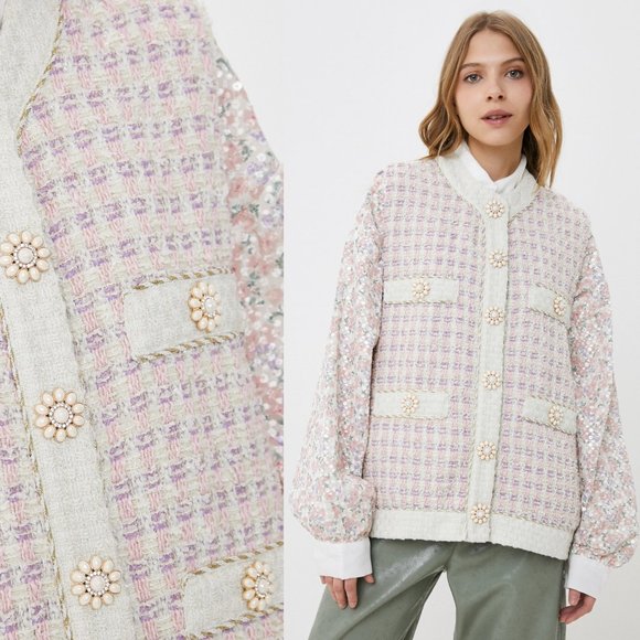 Sister Jane Cardigan Sister Jane Tweed Metallic Oversized Party 